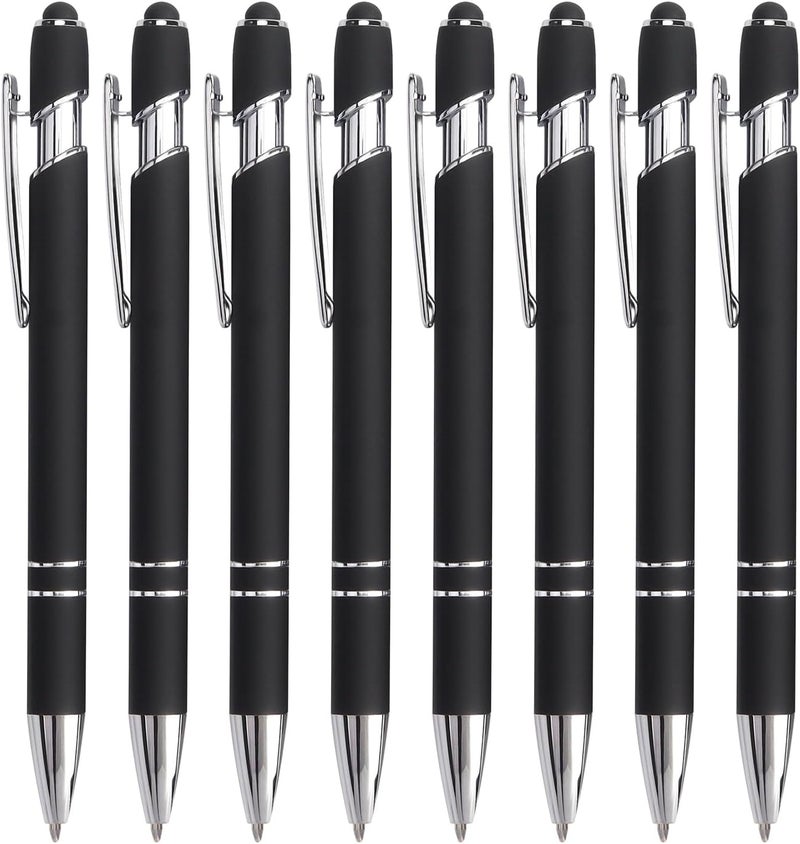 Bribobo 8 Pack Black Ballpoint Pen 2-in-1 Stylus - Retractable Metal Pen With Stylus Tip for Touch Screens, 1.0 mm Black Ink - Image 1